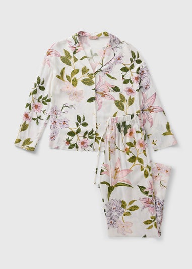 Cream Floral Button Up Pyjama Set