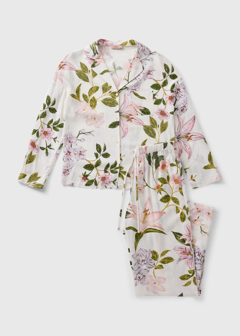 Cream Floral Button Up Pyjama Set