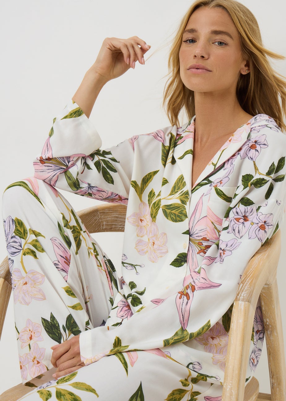 Cream Floral Button Up Pyjama Set
