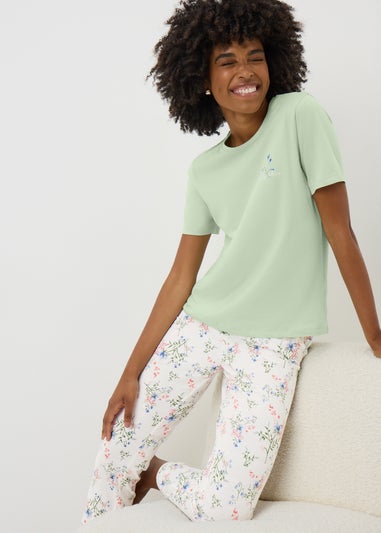 Cream Floral Cuffed Pyjama Bottoms