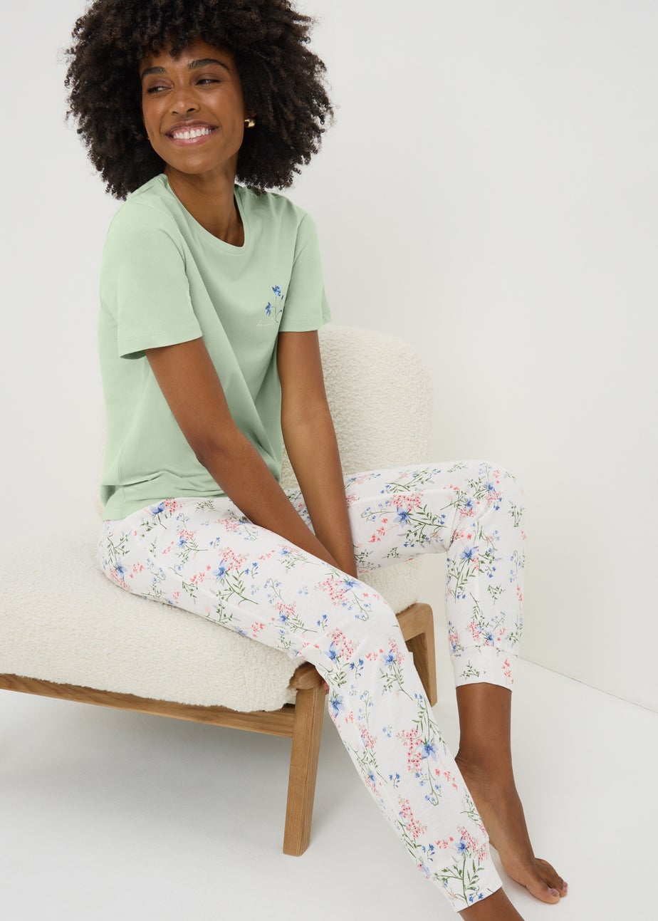 Cream Floral Cuffed Pyjama Bottoms