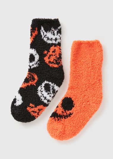 Unisex 2 Pack Orange Pumpkin Cosy Socks (Younger 9-Older 5.5)