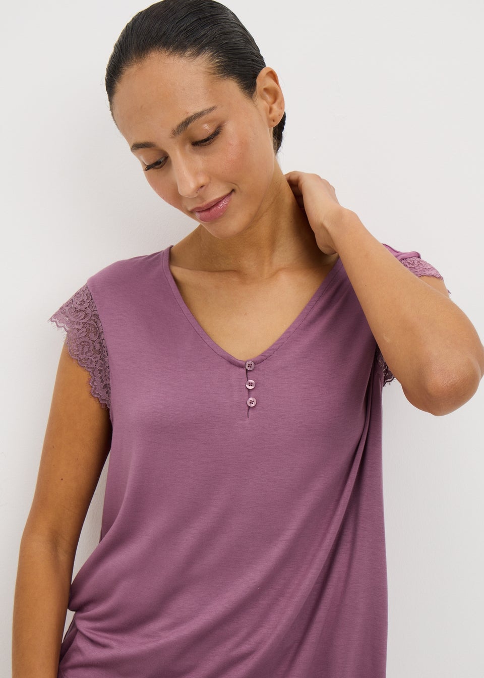 Plum Lace Henley Pyjama Top