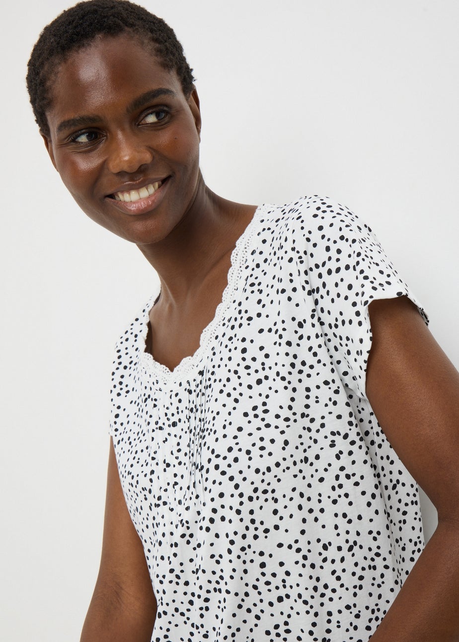 Cream Spot Print Lace Nightie