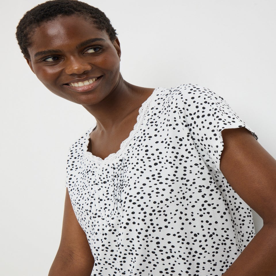 Cream Spot Print Lace Nightie