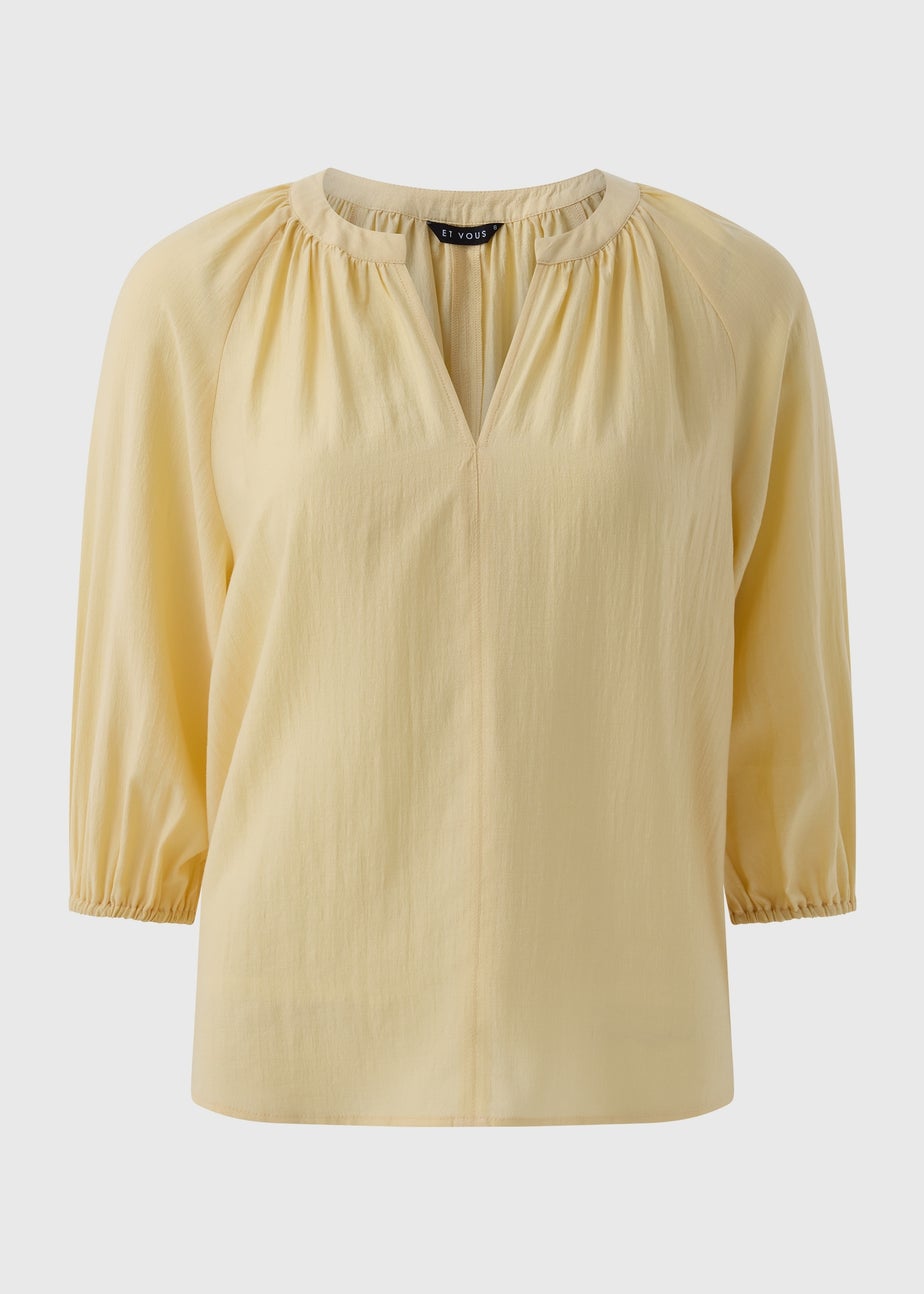 Et Vous Yellow 3/4 Sleeve V Neck Blouse