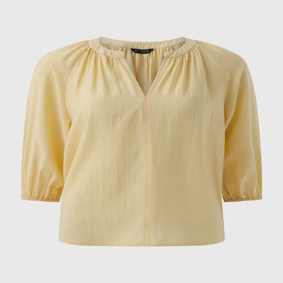 Et Vous Yellow 3/4 Sleeve V Neck Blouse