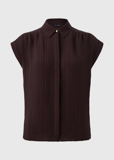 Et Vous Brown Textured Button Blouse