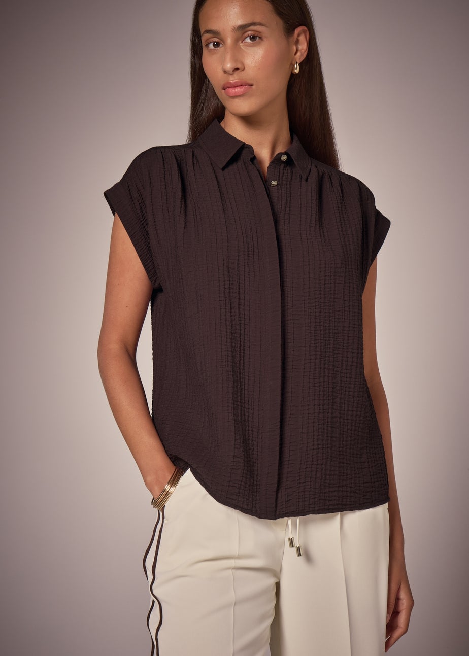 Et Vous Brown Textured Button Blouse