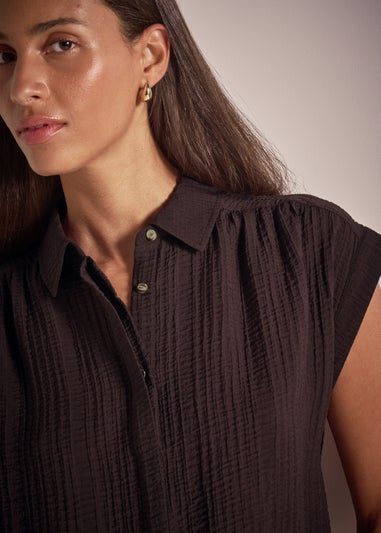 Et Vous Brown Textured Button Blouse