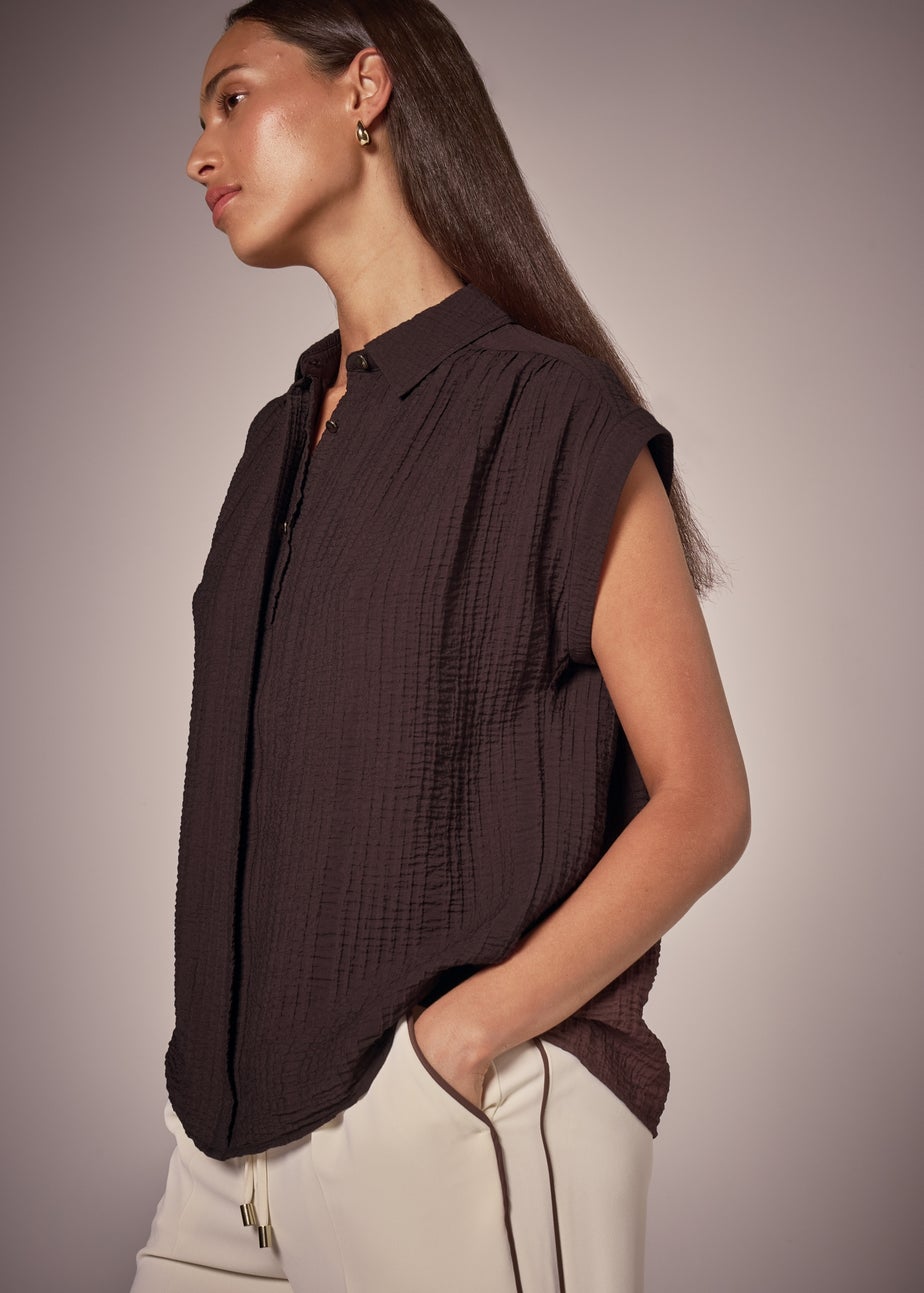 Et Vous Brown Textured Button Blouse