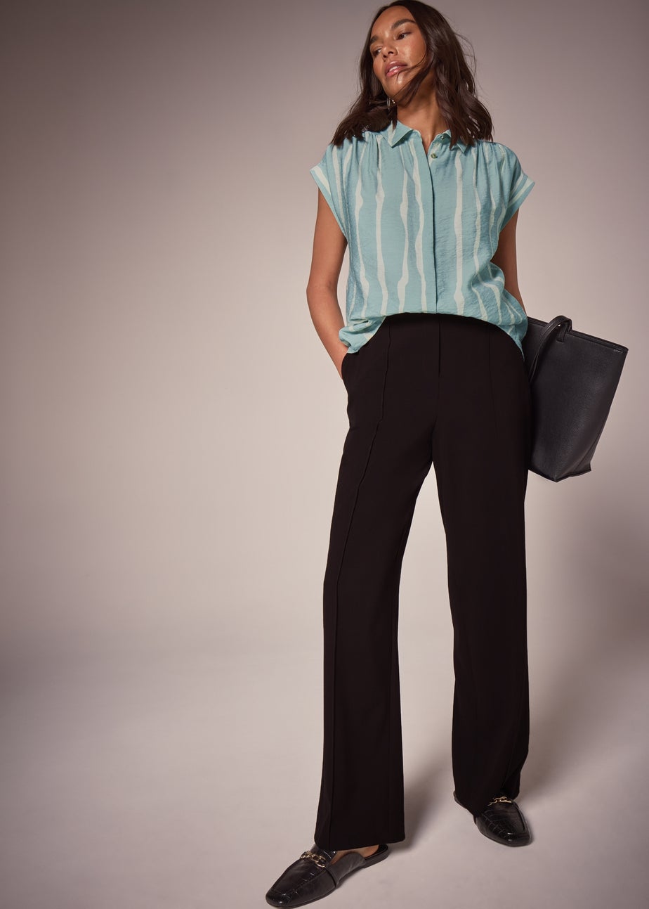 Et Vous Sage Stripe Short Sleeve Blouse