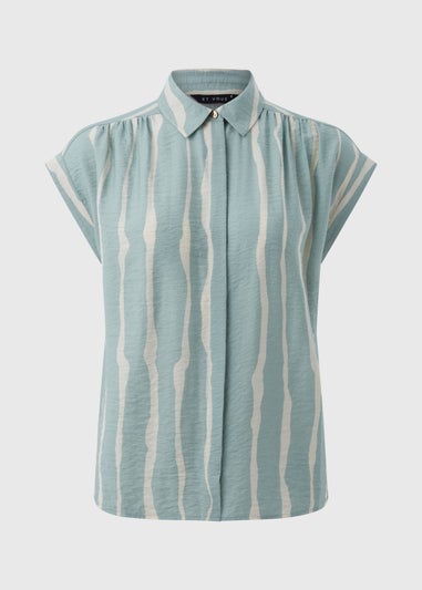 Et Vous Sage Stripe Short Sleeve Blouse