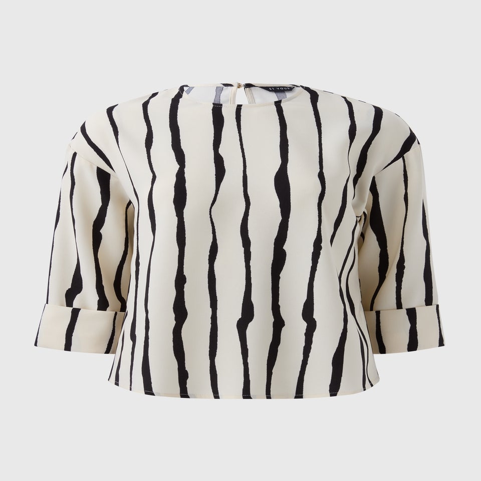 Et Vous Cream Black Stipe 3/4 Sleeve Box Tops