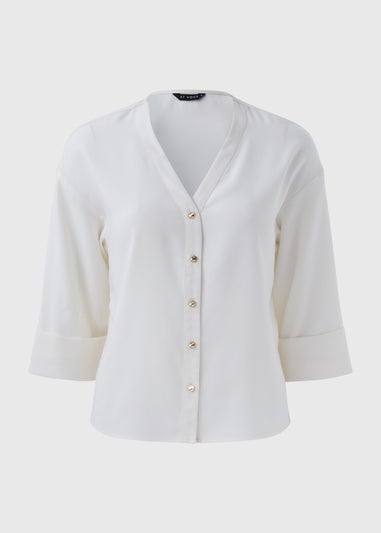 Et Vous Ivory Button V Neck Blouse