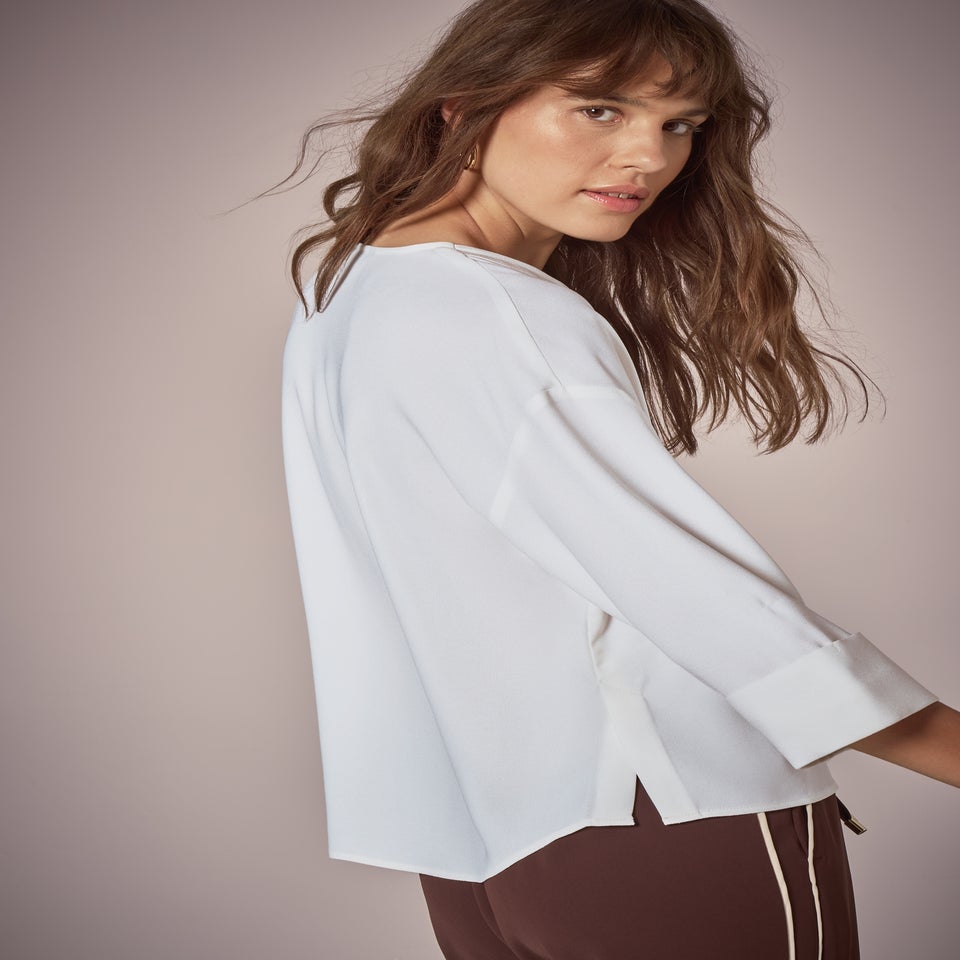Et Vous Ivory Button V Neck Blouse