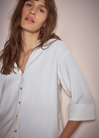 Et Vous Ivory Button V Neck Blouse