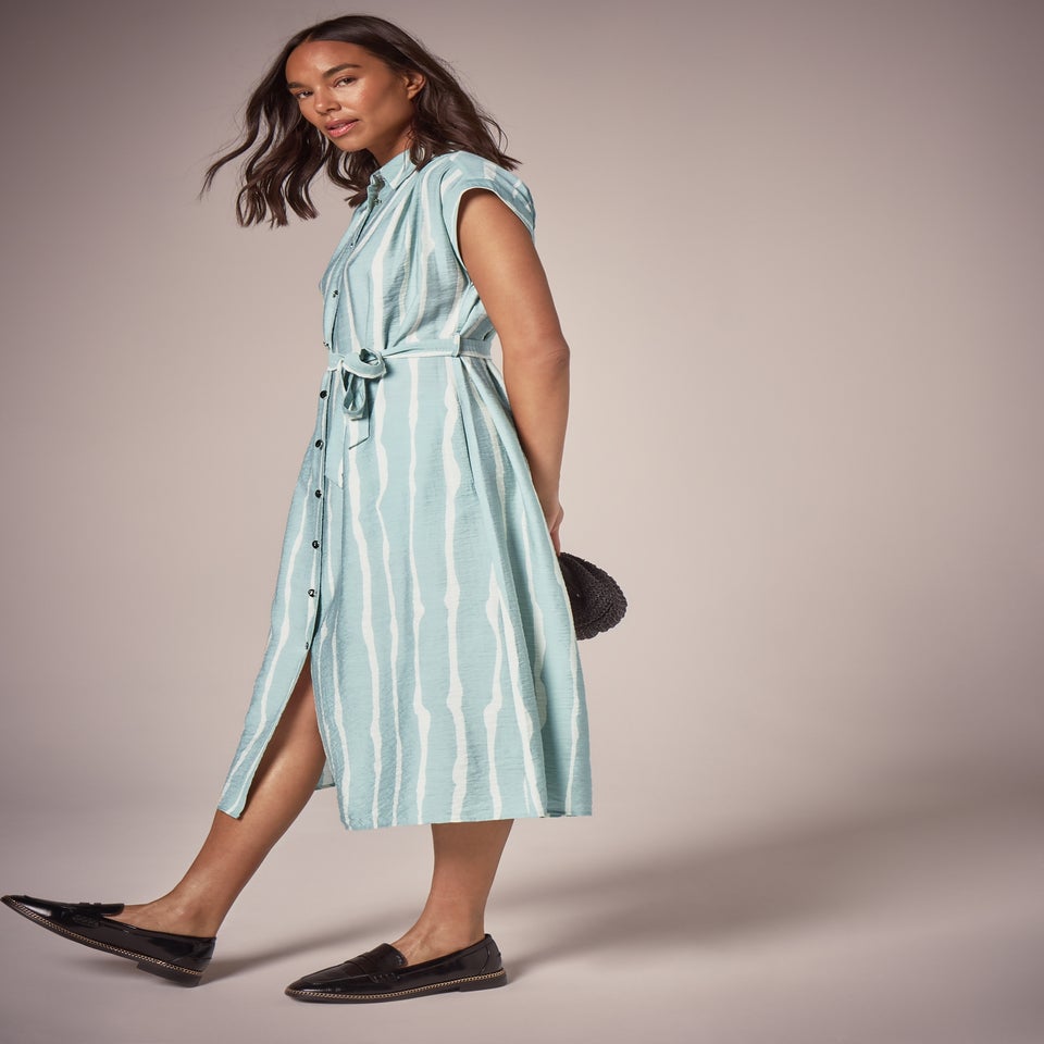 Et Vous Sage Stripe Midi Shirt Dress