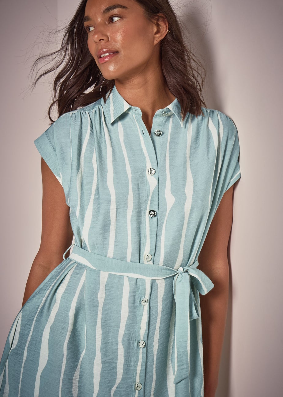 Et Vous Sage Stripe Midi Shirt Dress