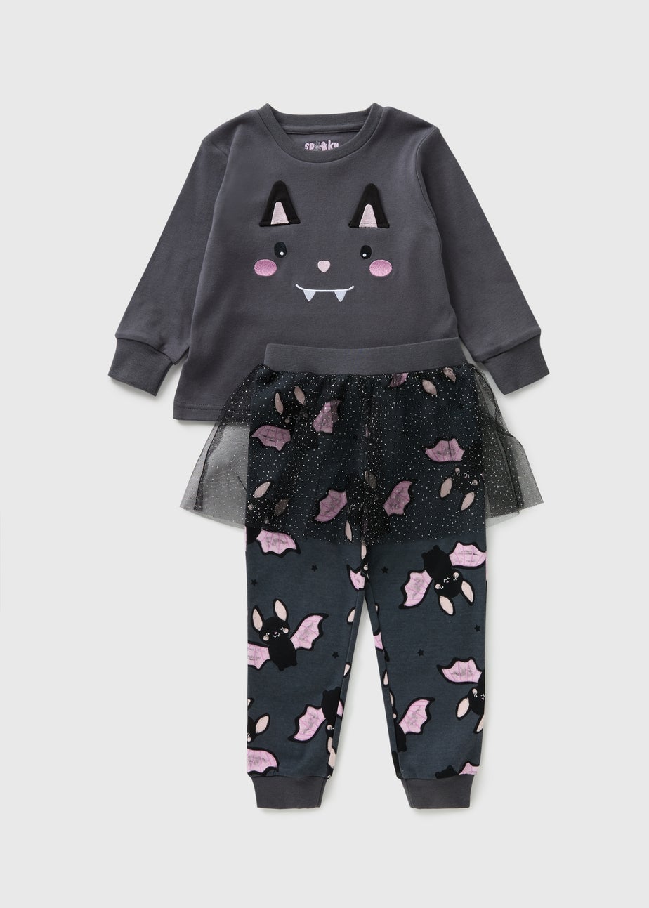 Girls Black Bat Tutu Pyjama Set (1-7yrs)