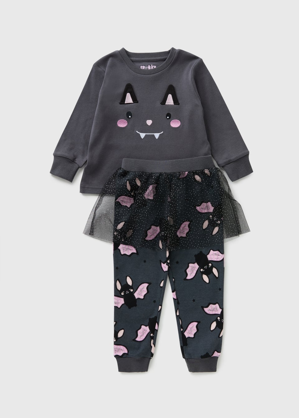 Girls Black Bat Tutu Pyjama Set (1-7yrs)