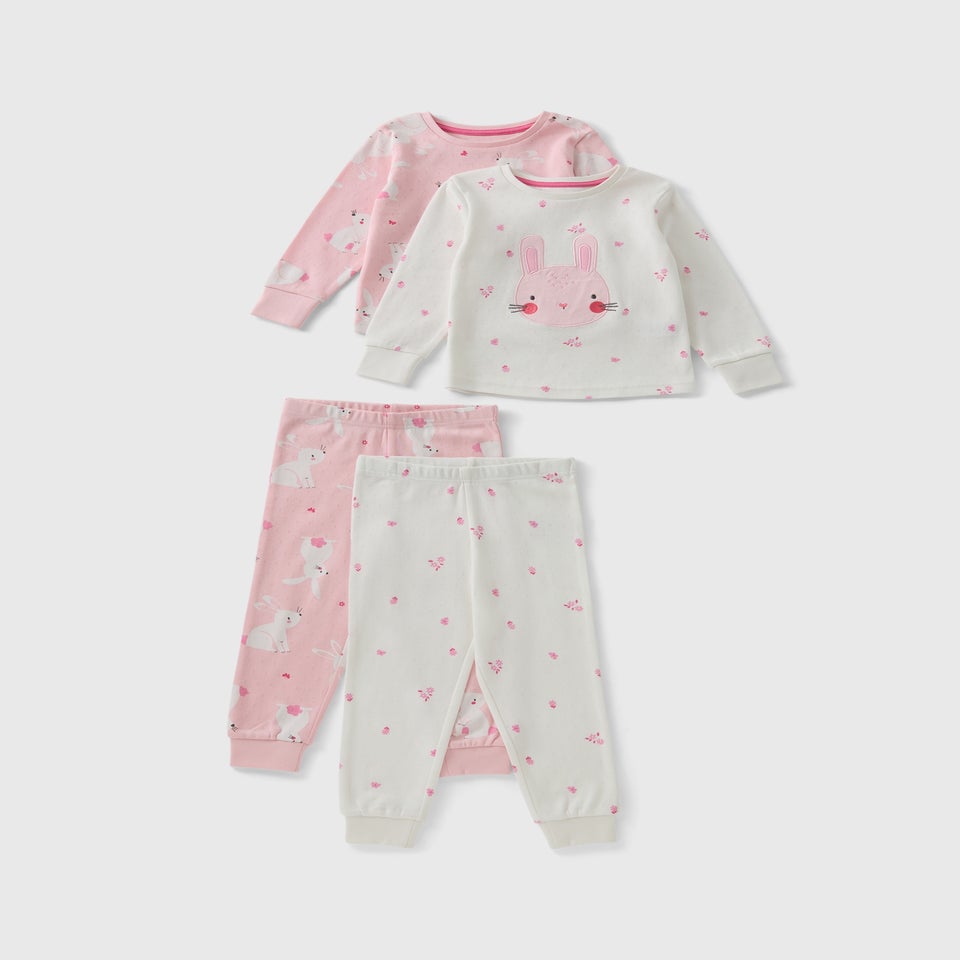 2 Pack Girls Bunny Pyjama Sets (1-7yrs)