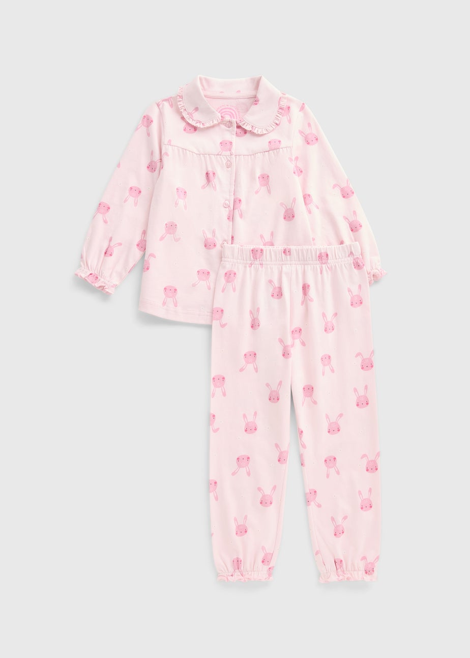 Girls Pink Bunny Button Pyjama Set (1-7yrs)