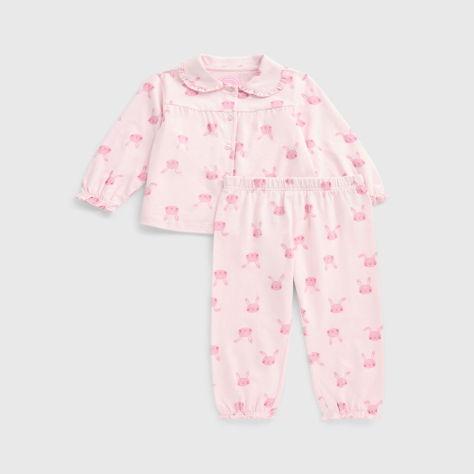 Girls Pink Bunny Button Pyjama Set (1-7yrs)