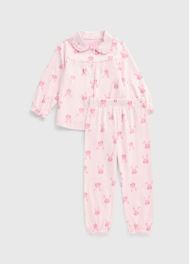Girls Pink Bunny Button Pyjama Set (1-7yrs)
