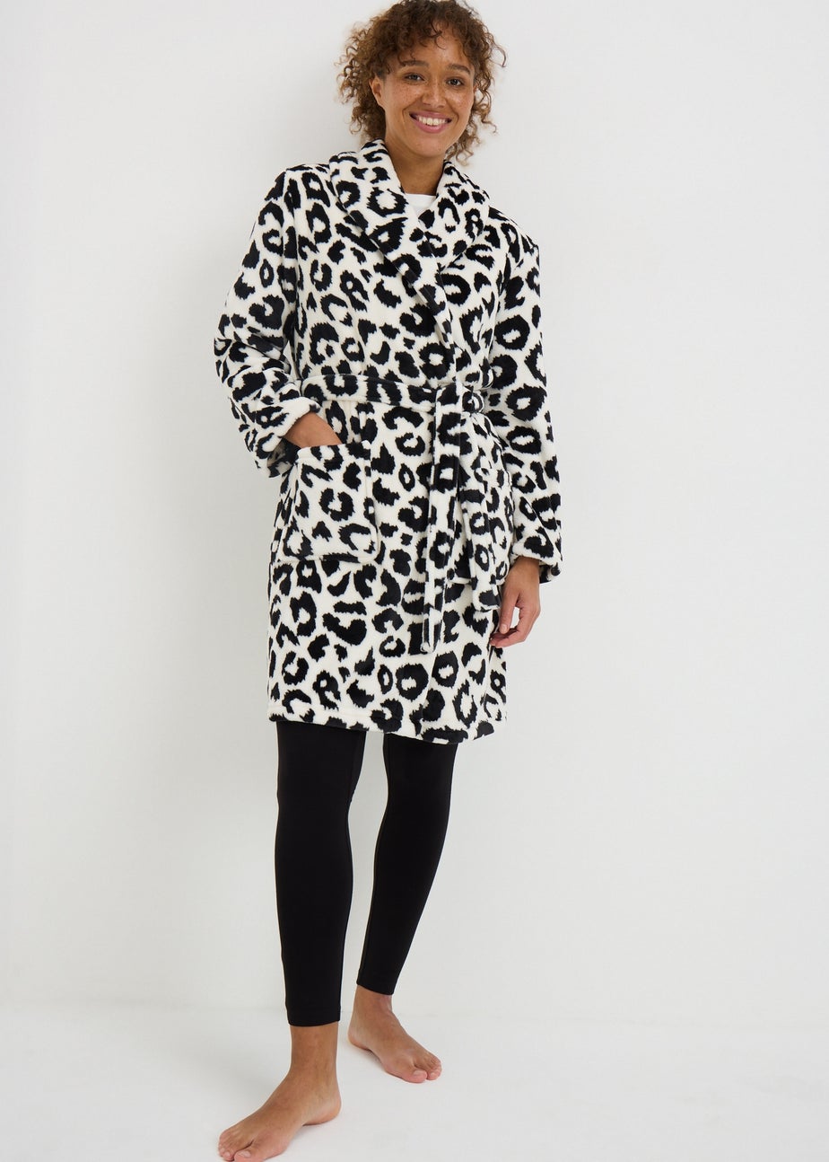 Black Mono Animal Print Dressing Gown