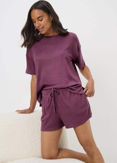 Plum Brushed Waffle Pyjama Set