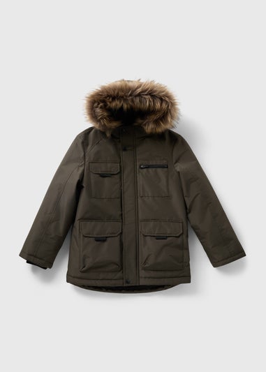 Boys Khaki Faux Fur Parka Coat (7-15yrs)