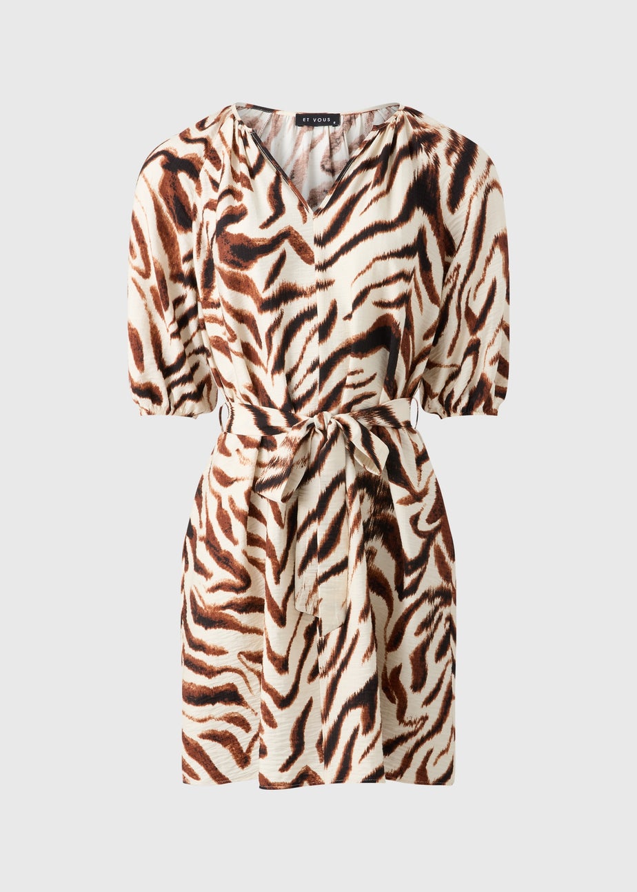 Et Vous Brown Popover Zebra Mini Dress