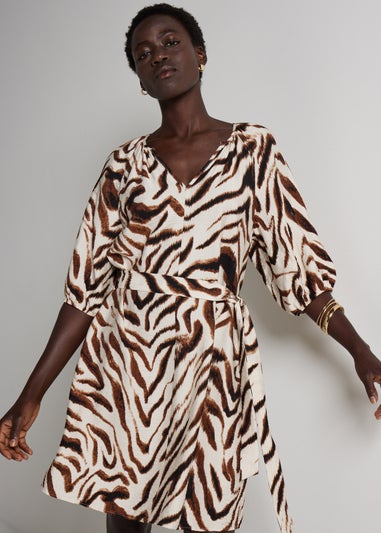 Et Vous Brown Popover Zebra Mini Dress