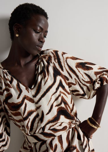 Et Vous Brown Popover Zebra Mini Dress