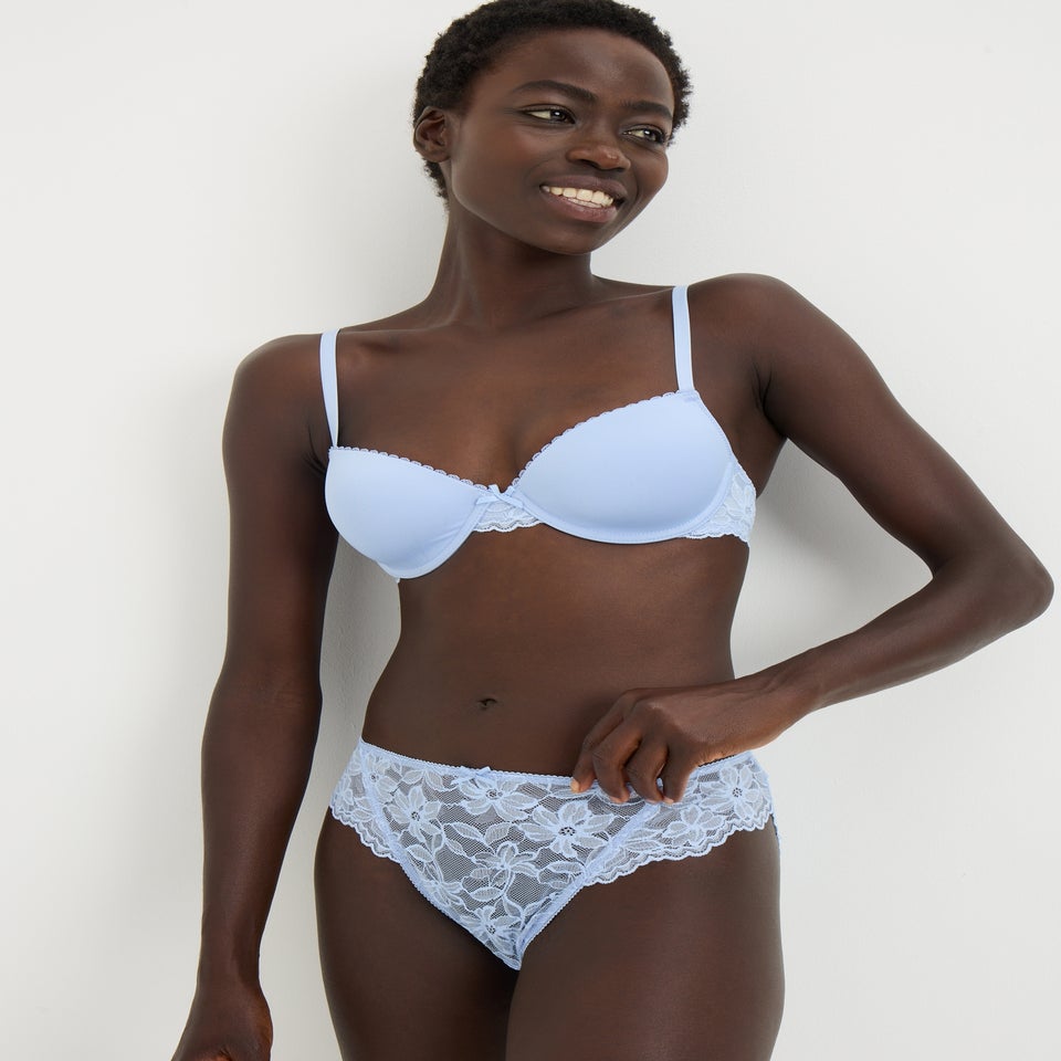 3 Pack Blue & Nude Lace High Leg Knickers