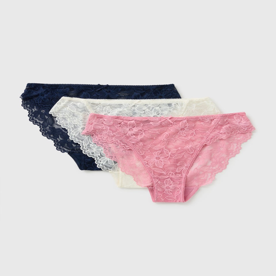 3 Pack Multi Lace High Leg Knickers