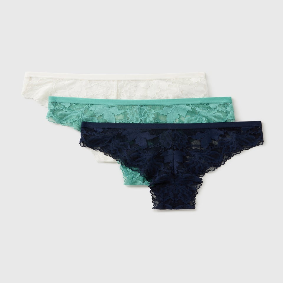3 Pack Green Lace Brazilian Knickers