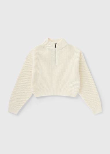 Girls Cream Half Zip Knit Jumper (7-15yrs)