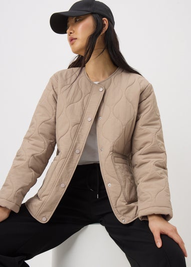 Beige Quilted Plain Jacket