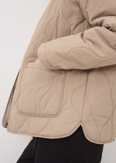 Beige Quilted Plain Jacket