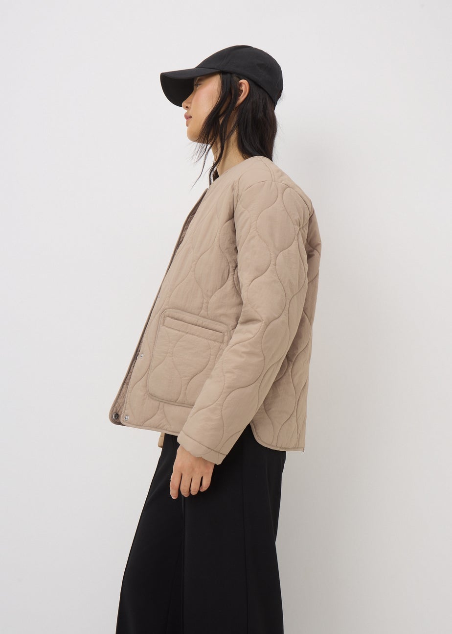 Beige Quilted Plain Jacket