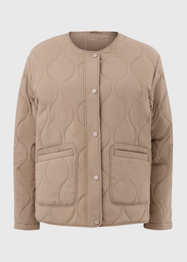 Beige Quilted Plain Jacket