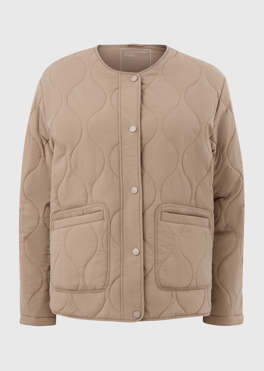Beige Quilted Plain Jacket