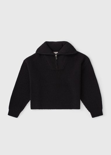 Girls Black Funnel Neck Zip Jumper (7-15yrs)