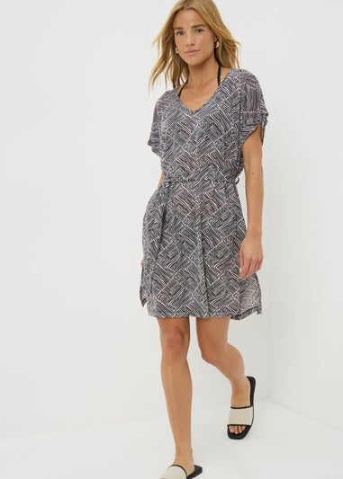 Black Mono Geometric Kaftan