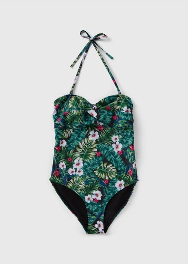 Green Tropical Print Swimsuit