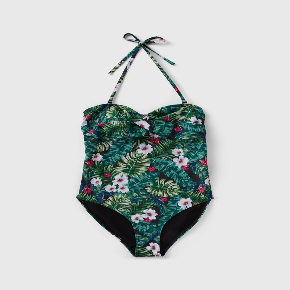 Green Tropical Print Swimsuit