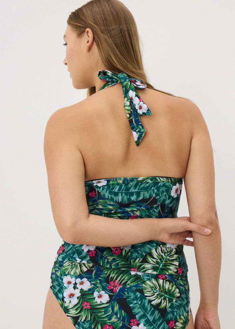 Green Tropical Print Tankini Top