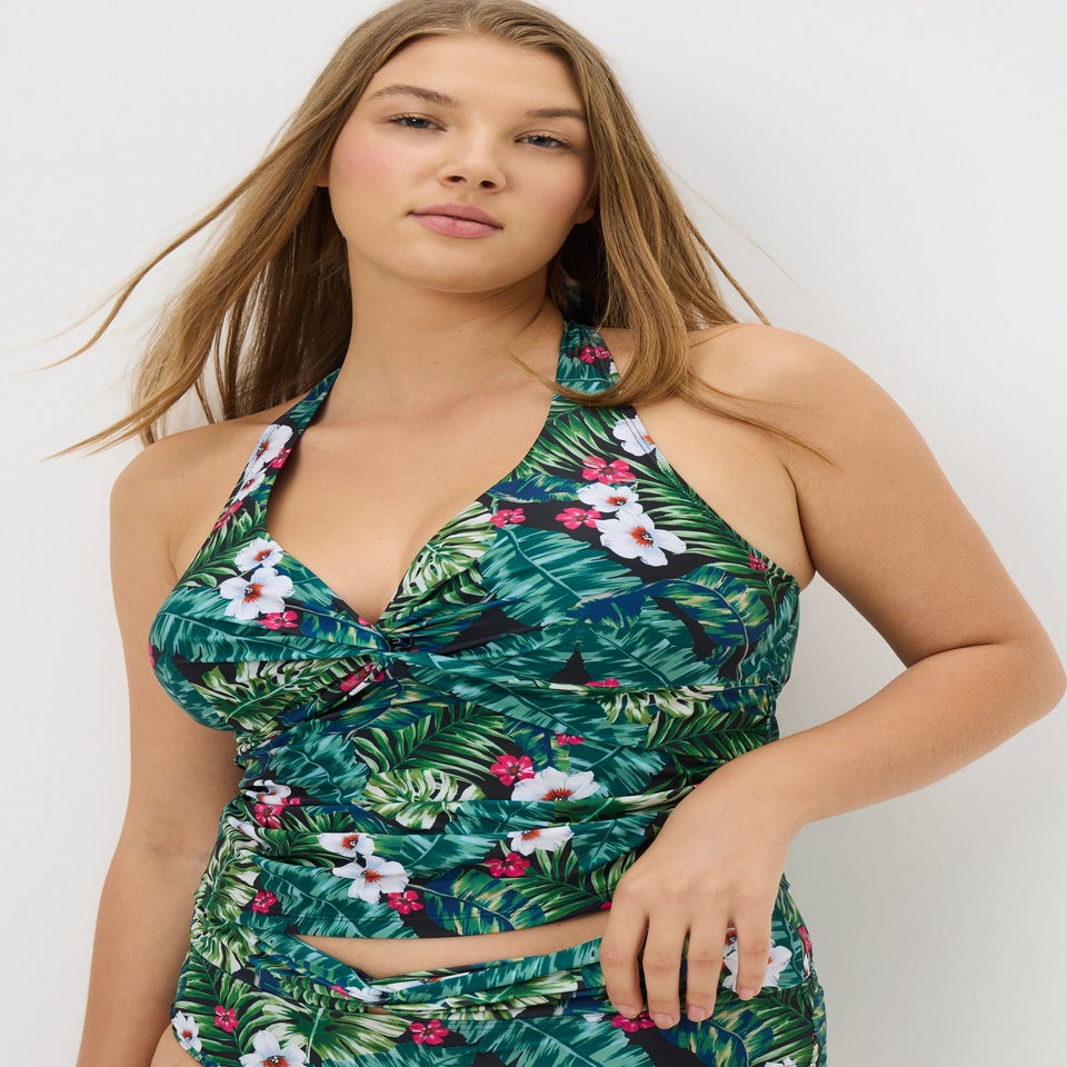 Green Tropical Print Tankini